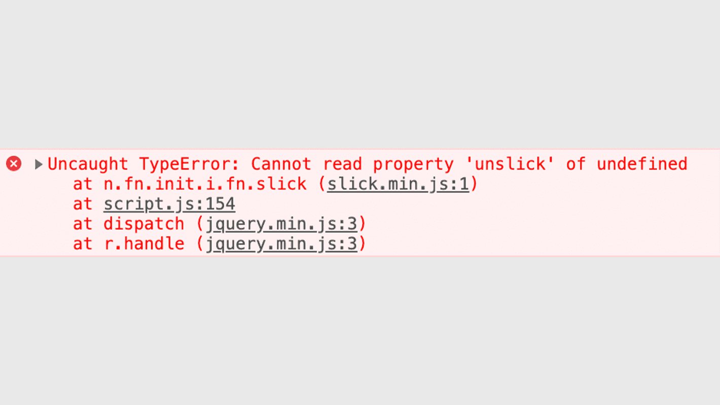 slickのCannot read property 'unslick' of undefinedエラーを直す方法